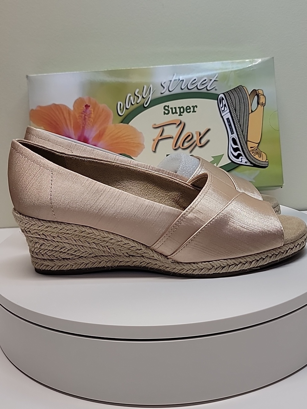 EASY STREET NEW IN BOX SILK PEEP-TOE ESPADRILLE WEDGE SHOES - Picture 6 of 15